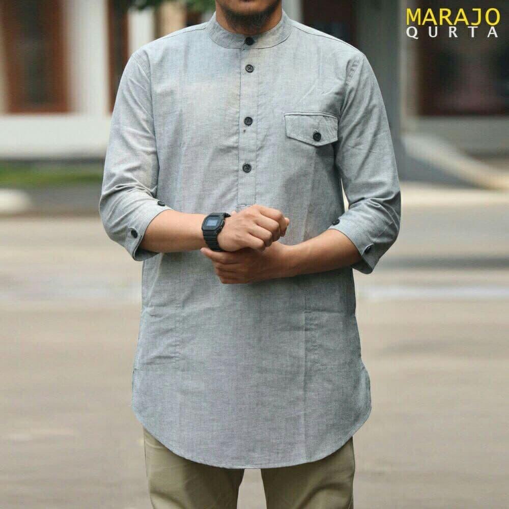 Baju Pria Kemeja Baju Koko Gaul Qurta Original Marajo Abu Polos