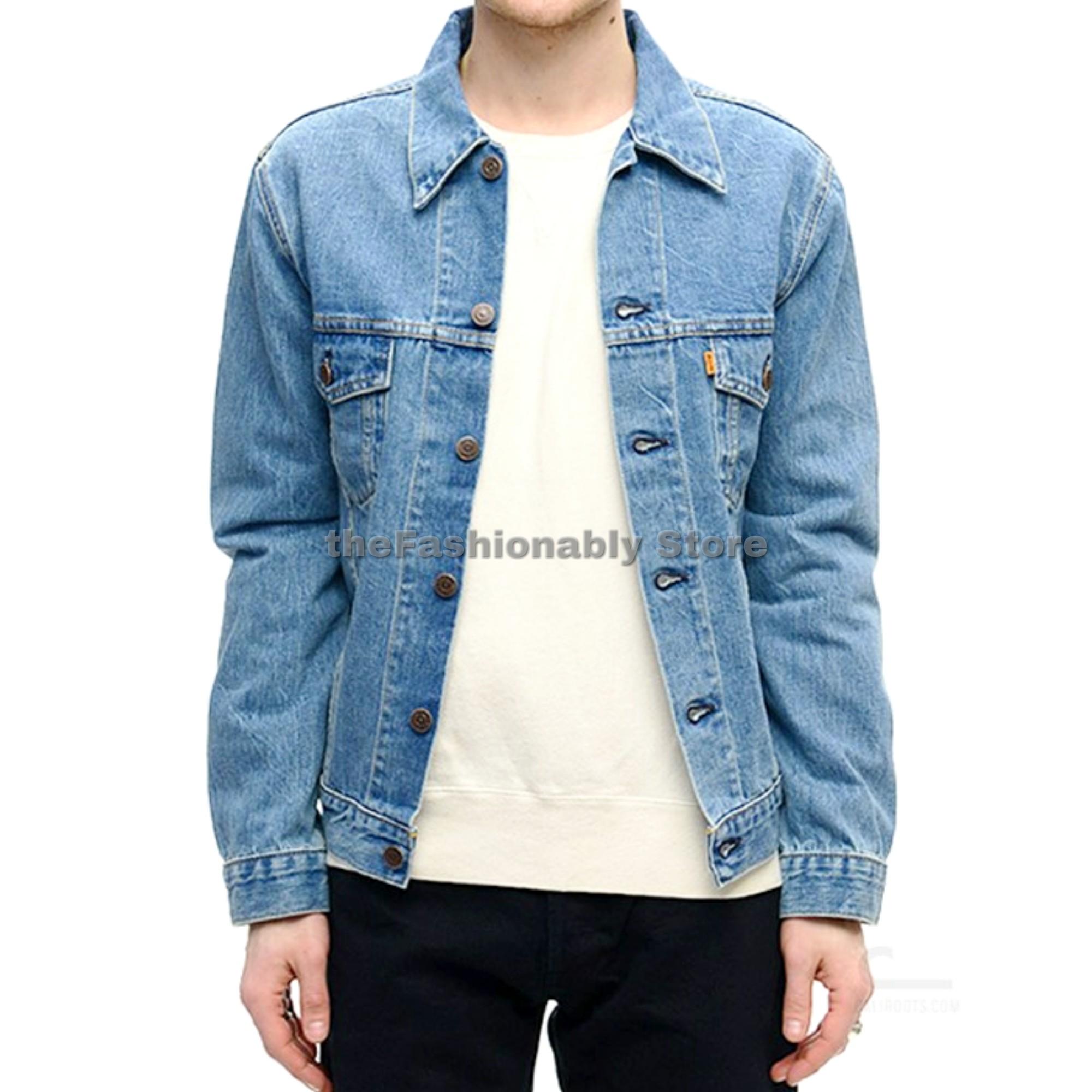 BIG SIZE Jaket Jeans Denim Biru Muda Pria - Premium Quality