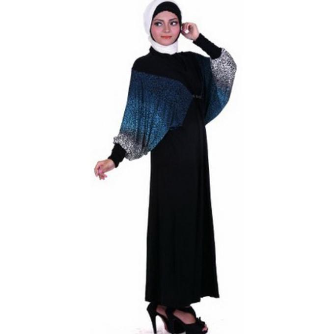BAJU GAMIS / MUSLIM WANITA JERSEY HITAM KOMBINASI GAREU BHJ 0127 KDLGFHJAS