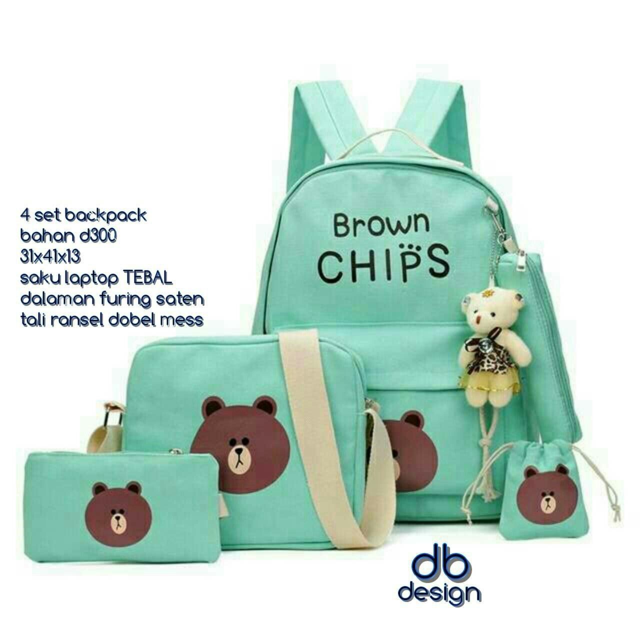 Jual PROMO Tas Ransel Punggung Sekolah Anak / Wanita Brown Chips 4in1 Tosca Promo