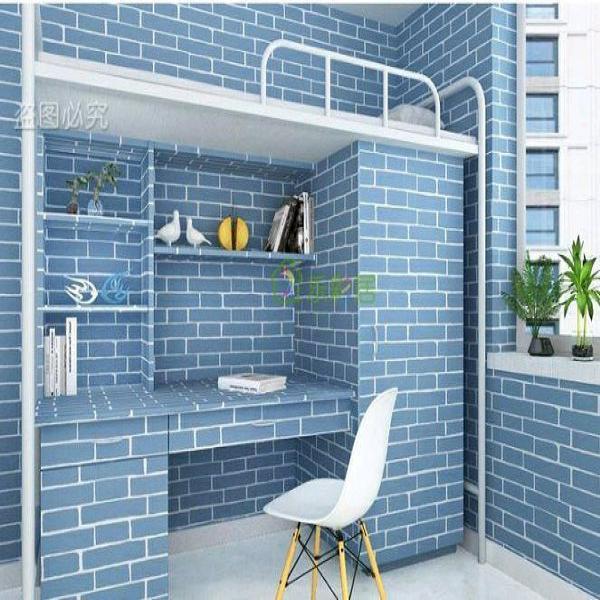 Wallpaper Sticker Dinding Tembok Batu Bata Brick Biru Murah Shabby Chic Vintage Kamar tidur tv dapur lemari kulkas rak meja jepara