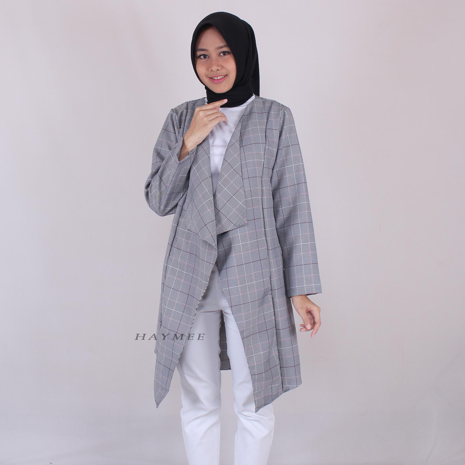 PERRIE Baju Outer Wanita Atasan Cardigan Cewek Blazer Kantor Baju Cardi Kerja Cewe Jas Formal Casual Motif Kotak Import
