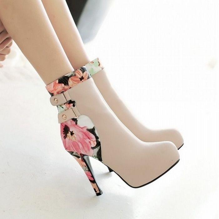 Sepatu Wanita High Heels SEPATU BOOT ZR BUNGA CREAM Elegant utk Pesta dan Kerja Murah Berkualitas