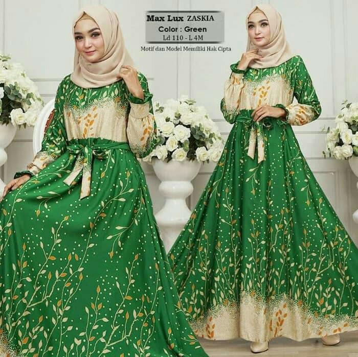Baju Busana Muslim Gamis Maxi Fashion Wanita/Gamis Maxi Zaskia Hijau