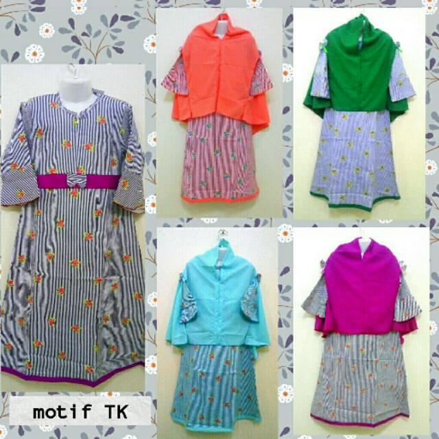 Gamis anak katjep + hijab pita lengan untuk TK ukuran no 4