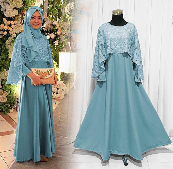 Baju Gamis Cantik GAMIS PESTA SABRINA BIRU MUDA