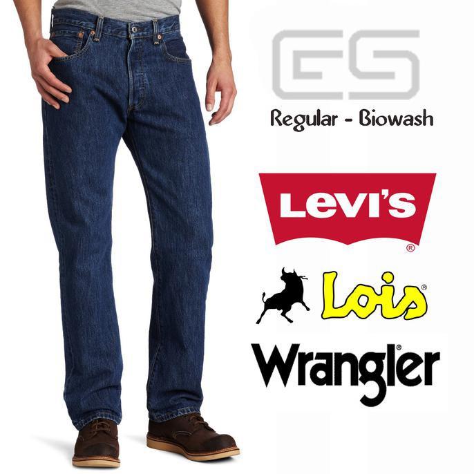 PROMO - CELANA JEANS PRIA REGULAR BIG SIZE BIOWASH/BIRU TUA LEVIS-WRANGLER - DISTROGAUL
