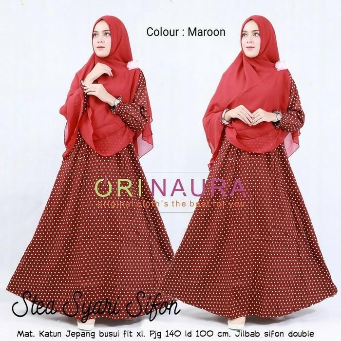 baju gamis wanita syari katun jepang stea polka polkadot ori naura