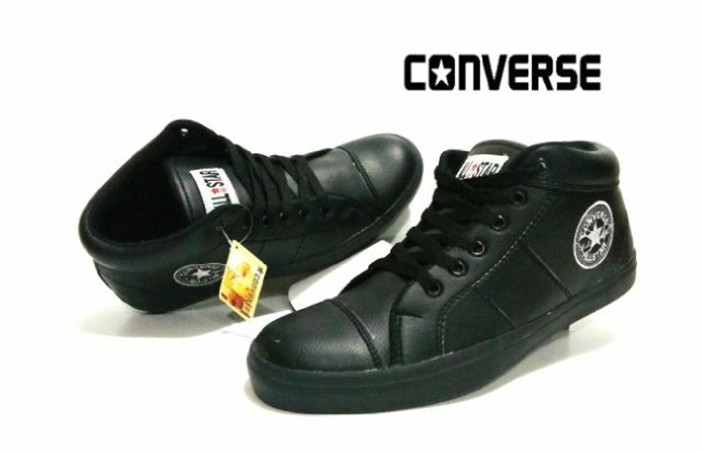 Promo Sepatu Converse All star Semi Kulit untuk pria wanita warna full hitam Fashion