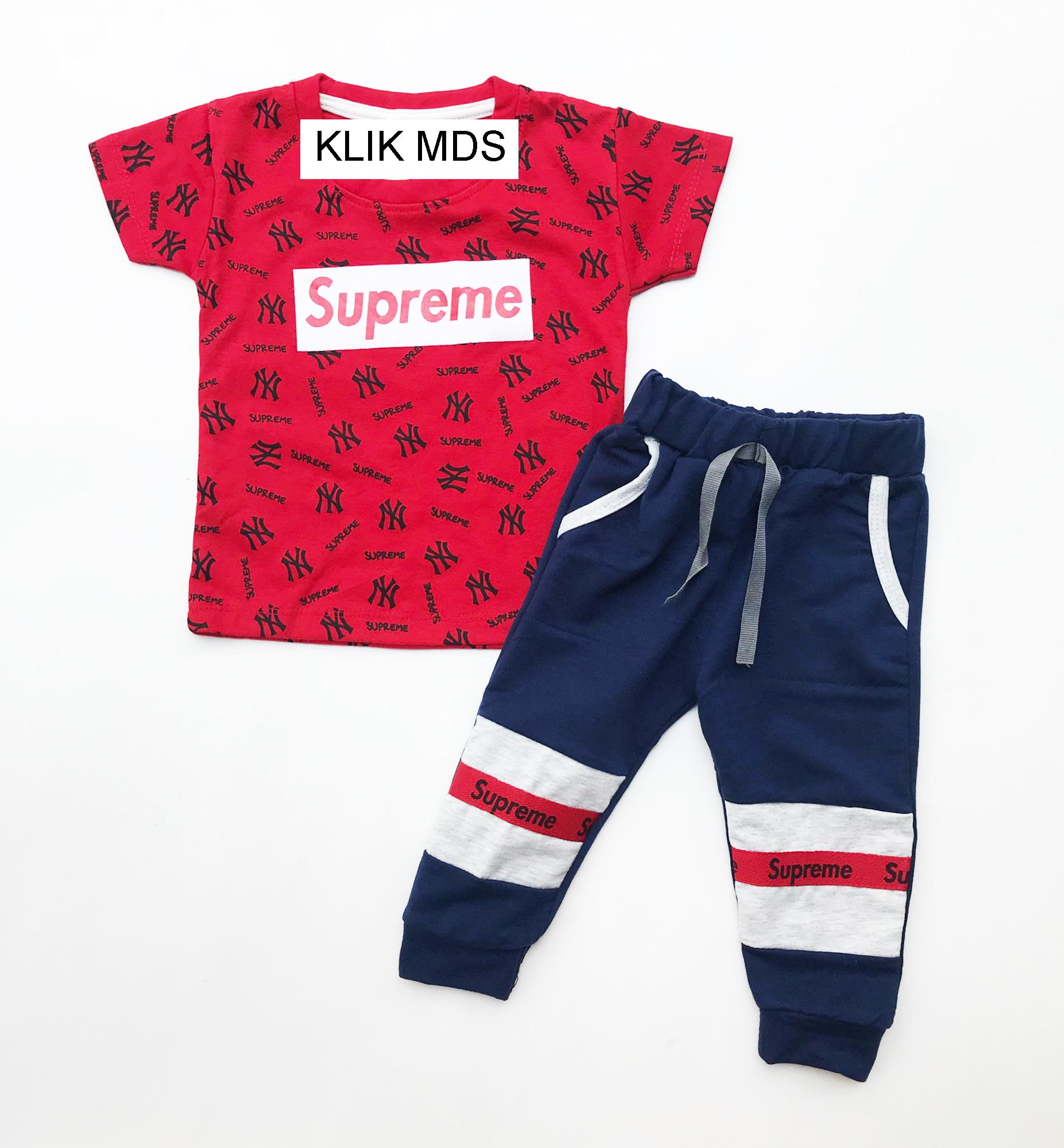 Klik Mds Baju Anak Bayi Lelaki Setelan Atasan dan Celana Motif Karakter Supreme