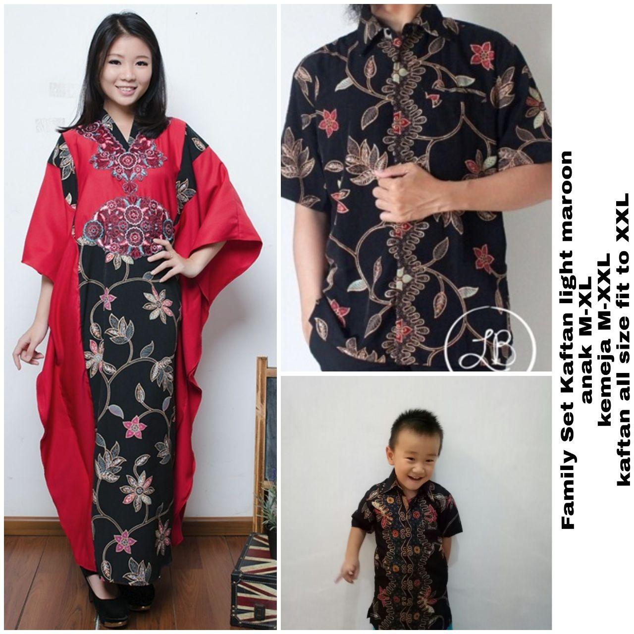 Cj collection Stelan couple batik family 3in1 baju batik dan gamis kaftan bapak dan anak atasan kemeja pria dewasa dan kemeja anak-anak dan dress maxi panjang gamis kaftan wanita jumbo long dress Serina