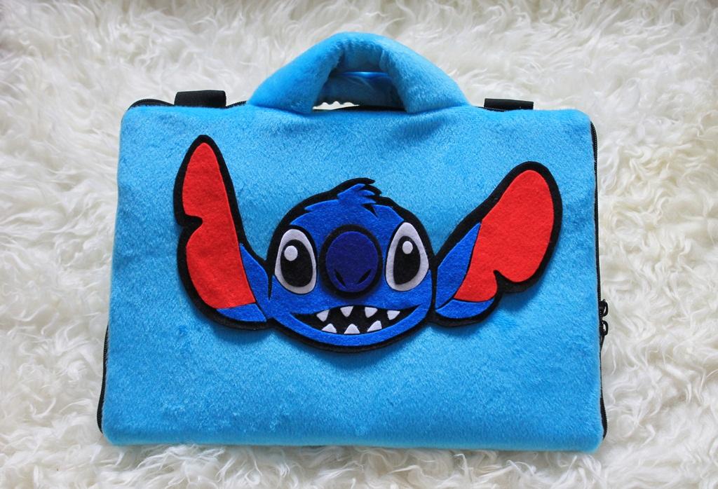 Stitch Biru 10 Inch Velboa Bulu Tipis Softcase Tas Laptop Notebook Macbook Netbook Animasi Koala Alien Lucu
