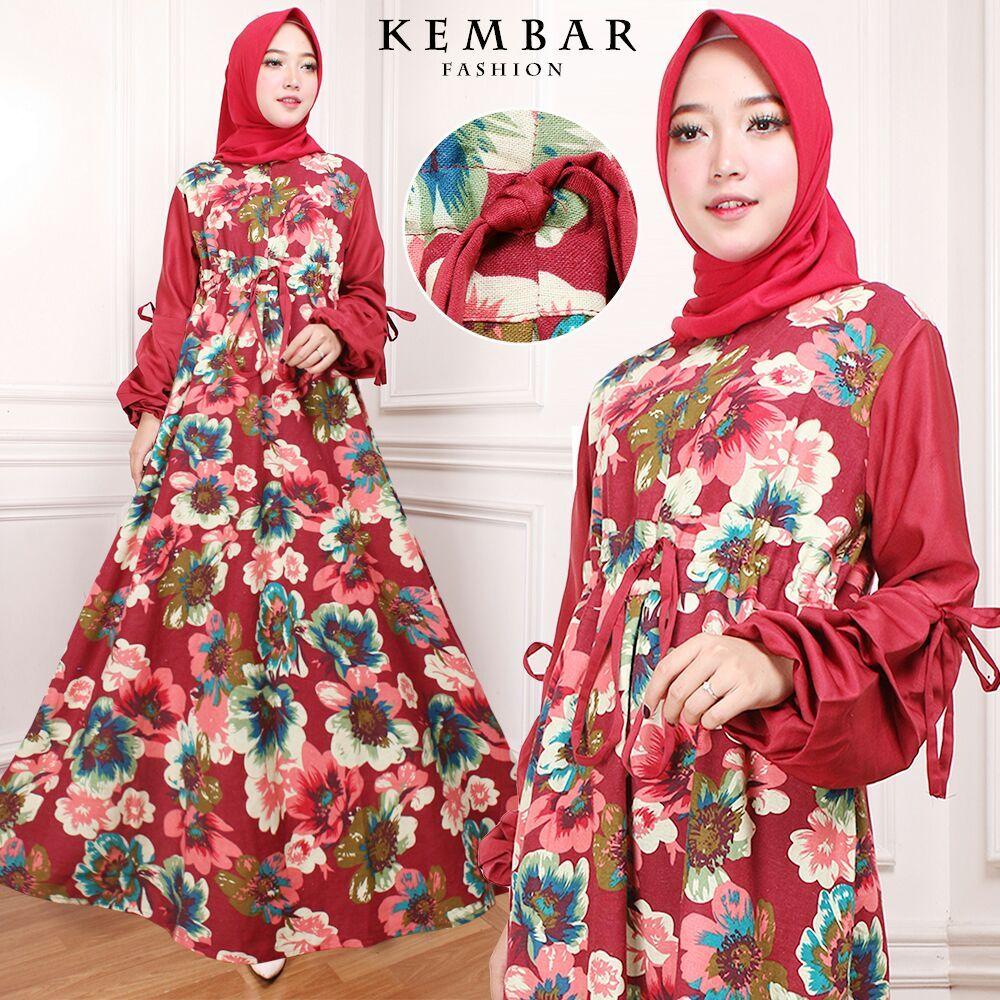 GAMIS MAXI DRESS LINEN BANGKOK KOMBINASI BALOTELI ELMA MARON (NO PASMINA)