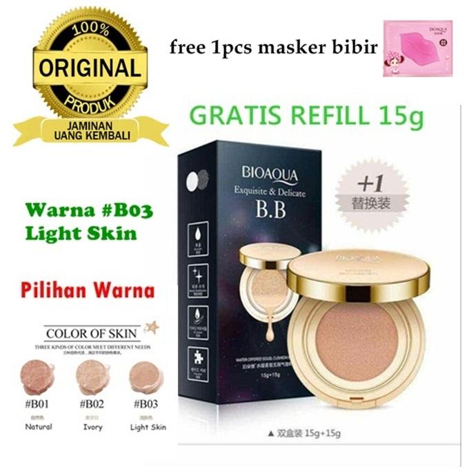 Bioaqua Exquisite and Delicate BB Cream Air Cushion Pack Gold - BB Gold + Refill + Free Masker Bibir