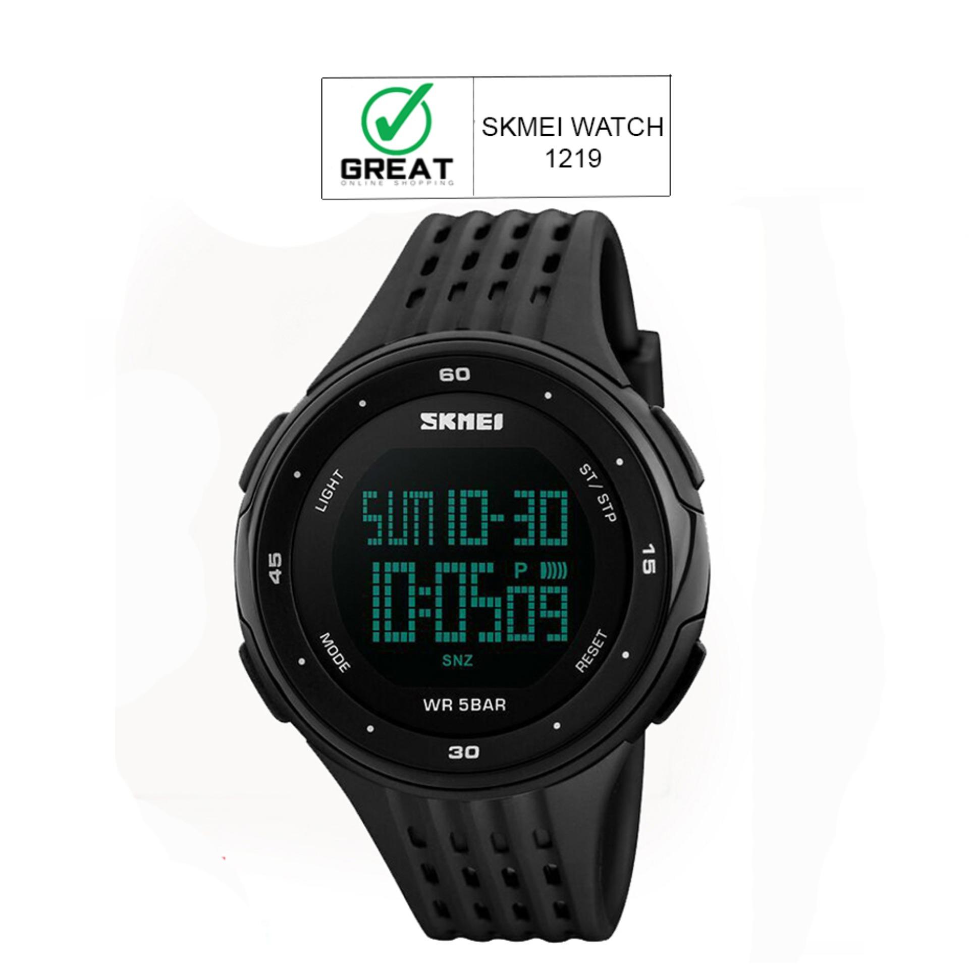 GREAT SKMEI 1219 Jam Tangan Digigtal Sport Pria Water Resistant 50m Rubber Strap - Hitam
