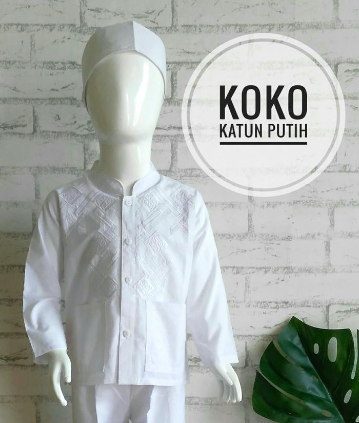 (1T) Baju Setelan Koko Putih Anak Bayi - 1 Tahun Bahan Katun Bordir Putih