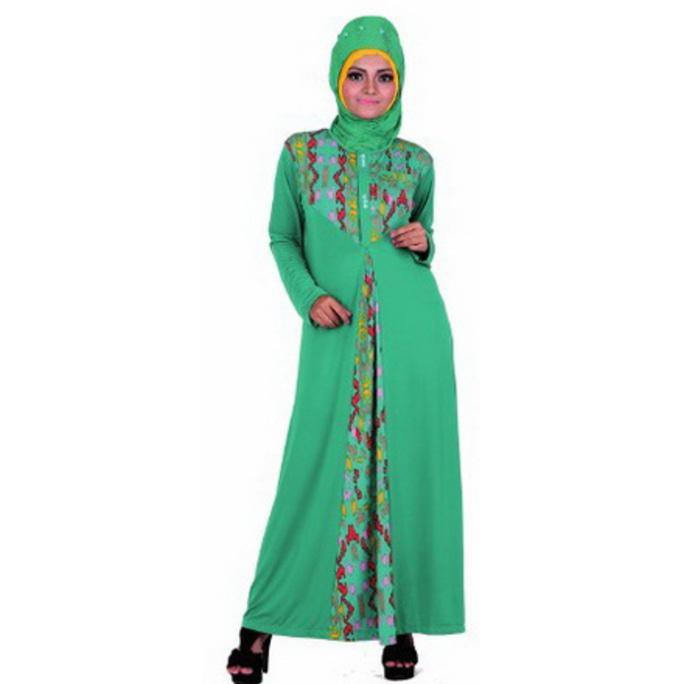 BAJU GAMIS / MUSLIM WANITA JERSEY HIJAU KOMBINASI GAREU BHJ 0196 KDLGFHJAS