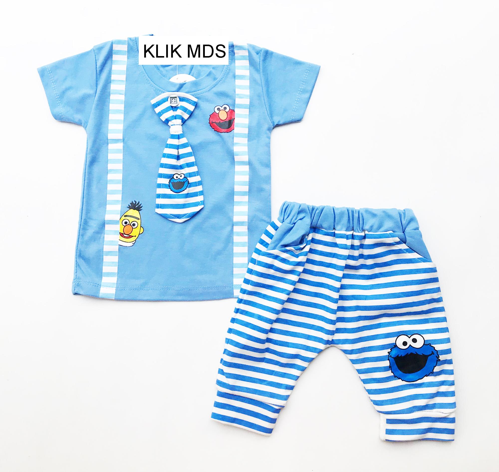 Klik Mds Baju Anak Bayi Lelaki Setelan Atasan dan Celana Motif Karakter ELMO