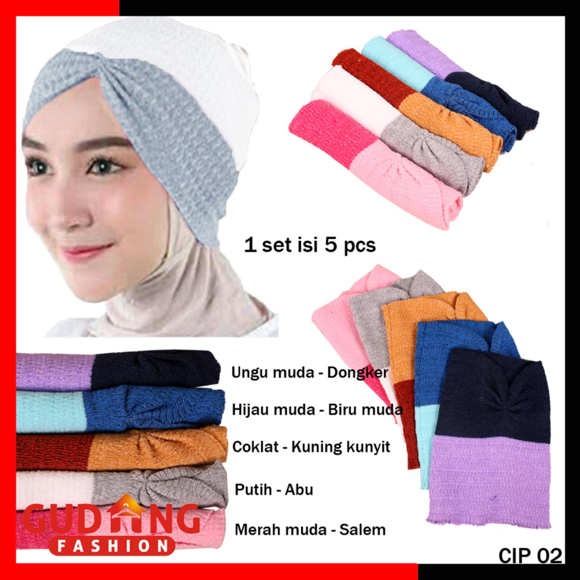 Gudang Fashion - Ciput Rajut 2 Warna Murah Anti Pusing Isi 5 Pcs - Kombinasi Warna