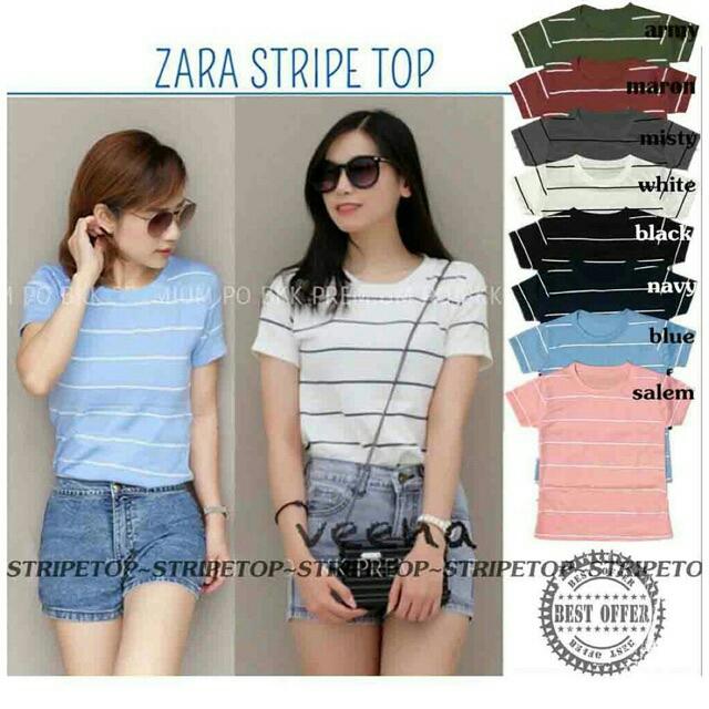 ZOEFASHION TSHIRT ZAR STRIPE TOP - PUTIH