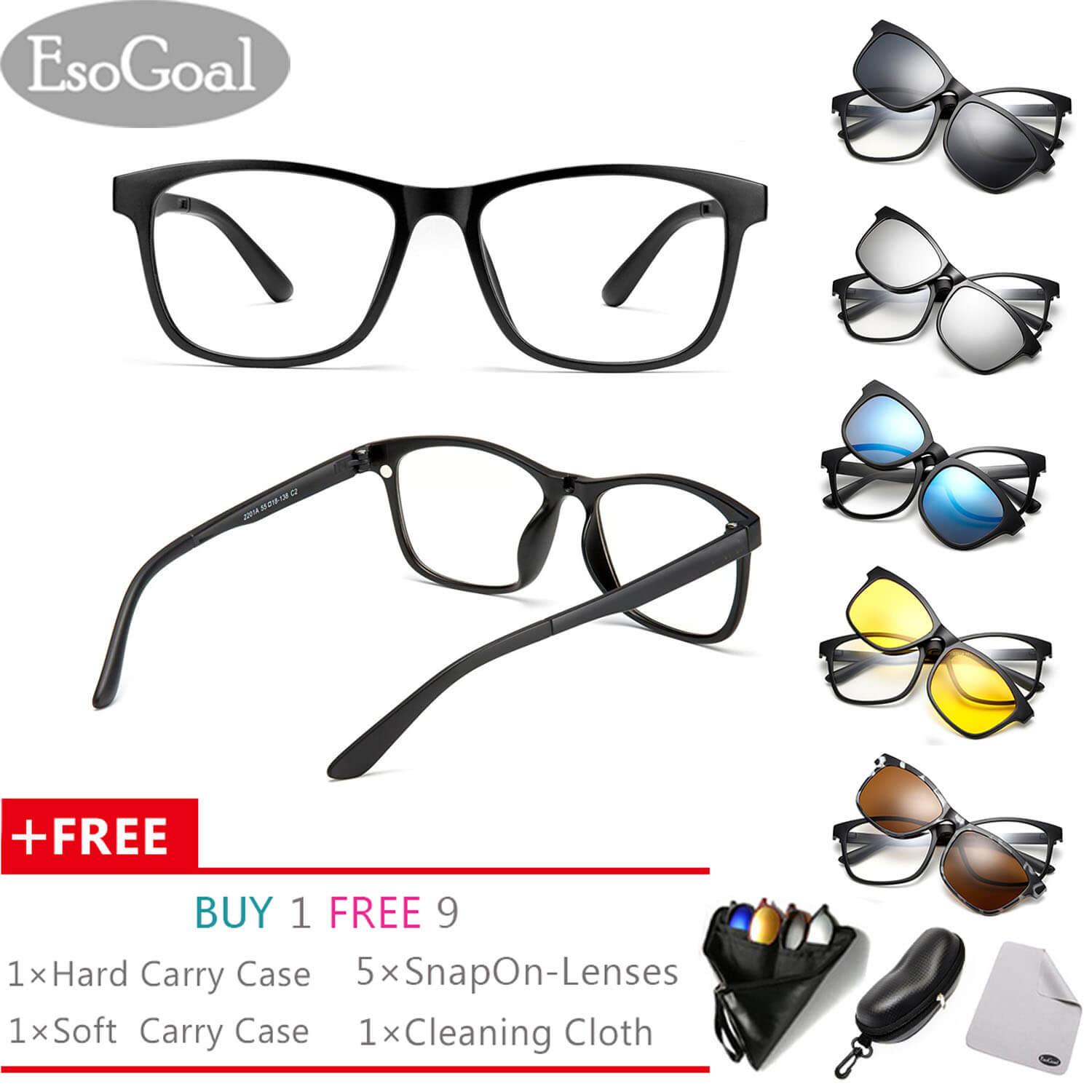 EsoGoal Kacamata Magnetik Clip On Glasses Unisez Lensa Polarised Frame Retro Dengan 5 Lensa