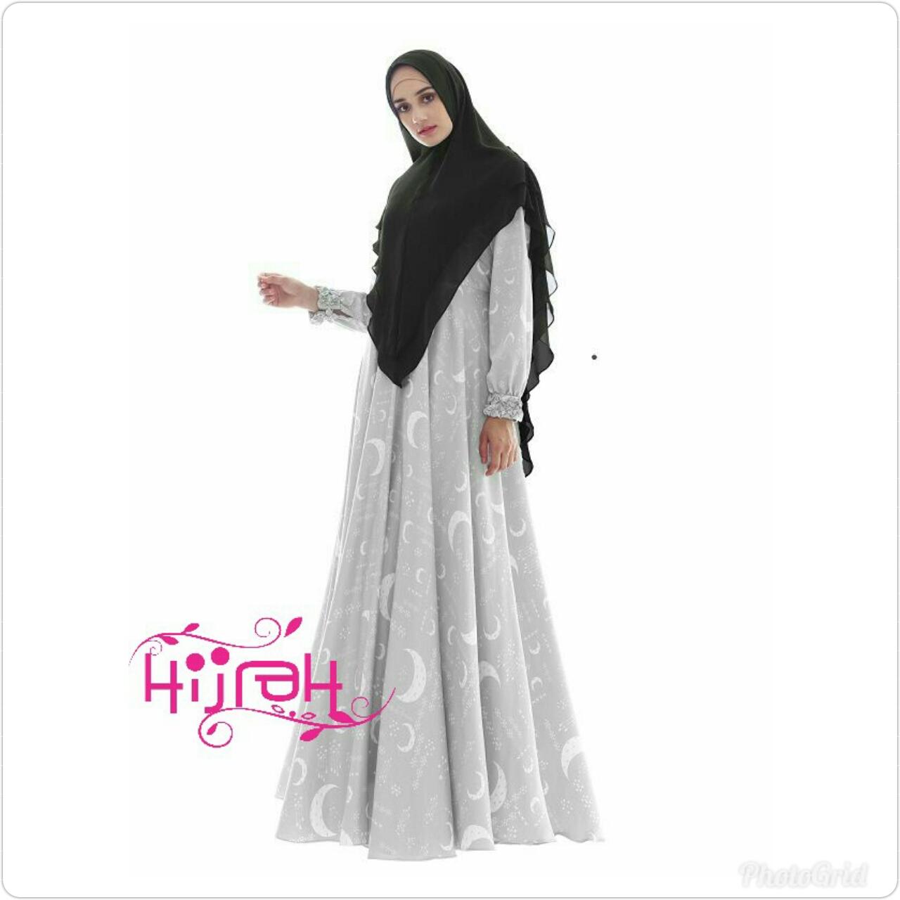 Gamis Syari Cantik Murah Elegan Abu Silver Daily Wear cocok Untuk Acara Santai