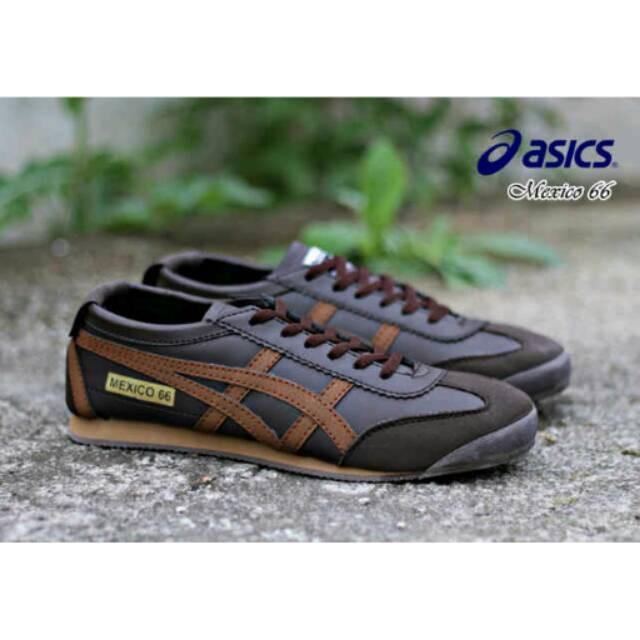 Sepatu assics mexico coklat kasual sneaker pria promo ramadhan lebaran bulan suci puasa discount men