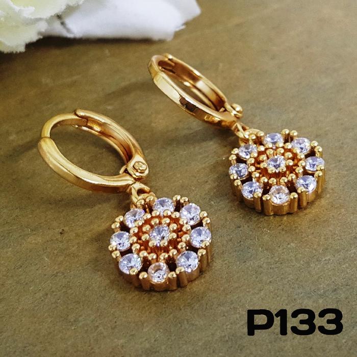 P133 Anting Berlian Cantik (Set Perhiasan Imitasi Xuping Lapis Emas)
