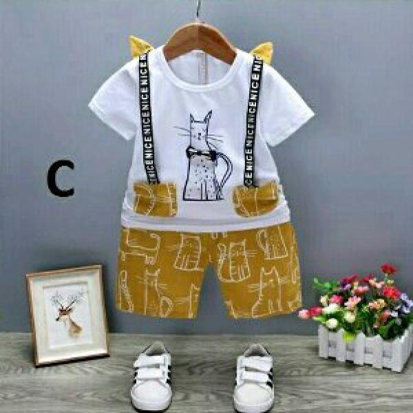 Baju Setelan Bayi Anak Import Premium Cute Cat Putih - Baju bayi anak Kaos tee celana panjang bayi anak Import murah lucu baju pesta Perlengkapan bayi