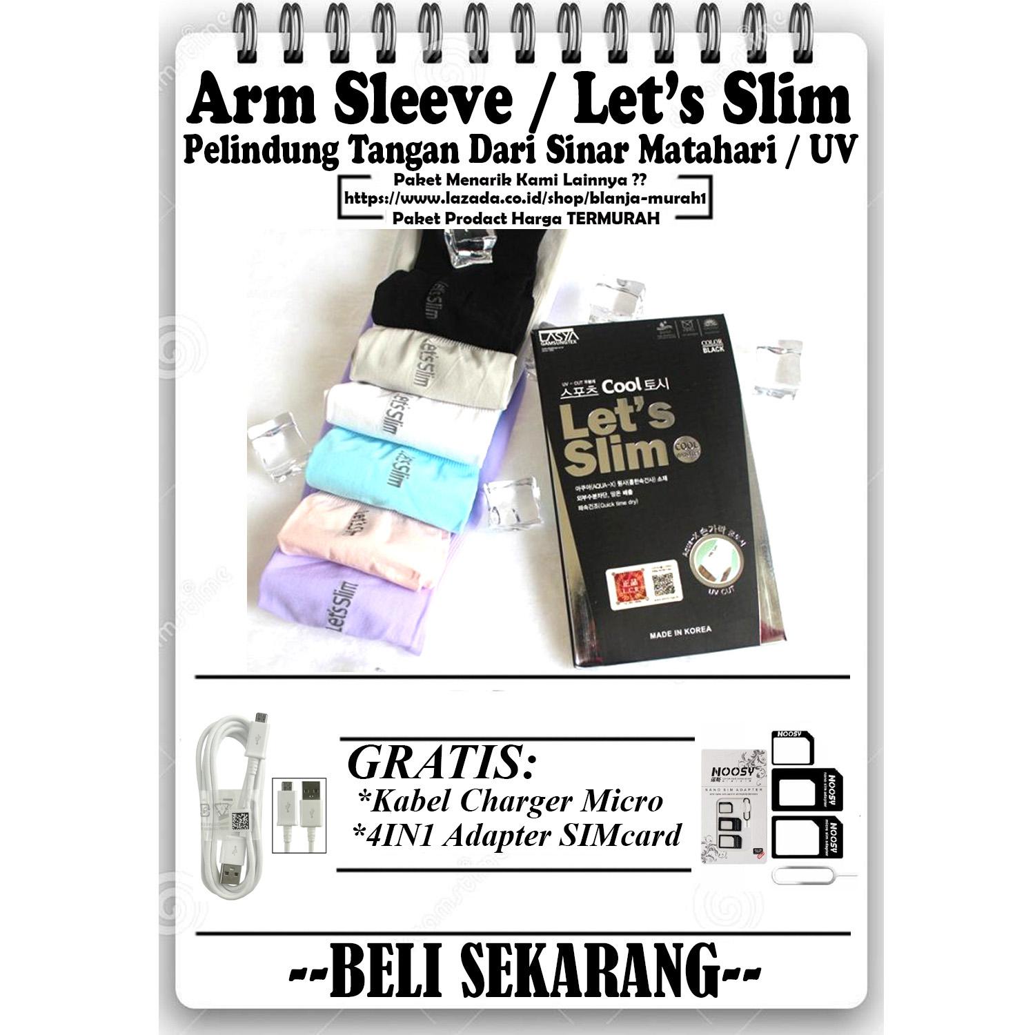 Manset Sepeda Dingin - Let's Slim Manset Lengan Arm Sleeve Pelindung Tangan Dari Sinar Matahari / UV - GRATIS Kabel Charger Android & 4 IN 1 Adapter Simcard