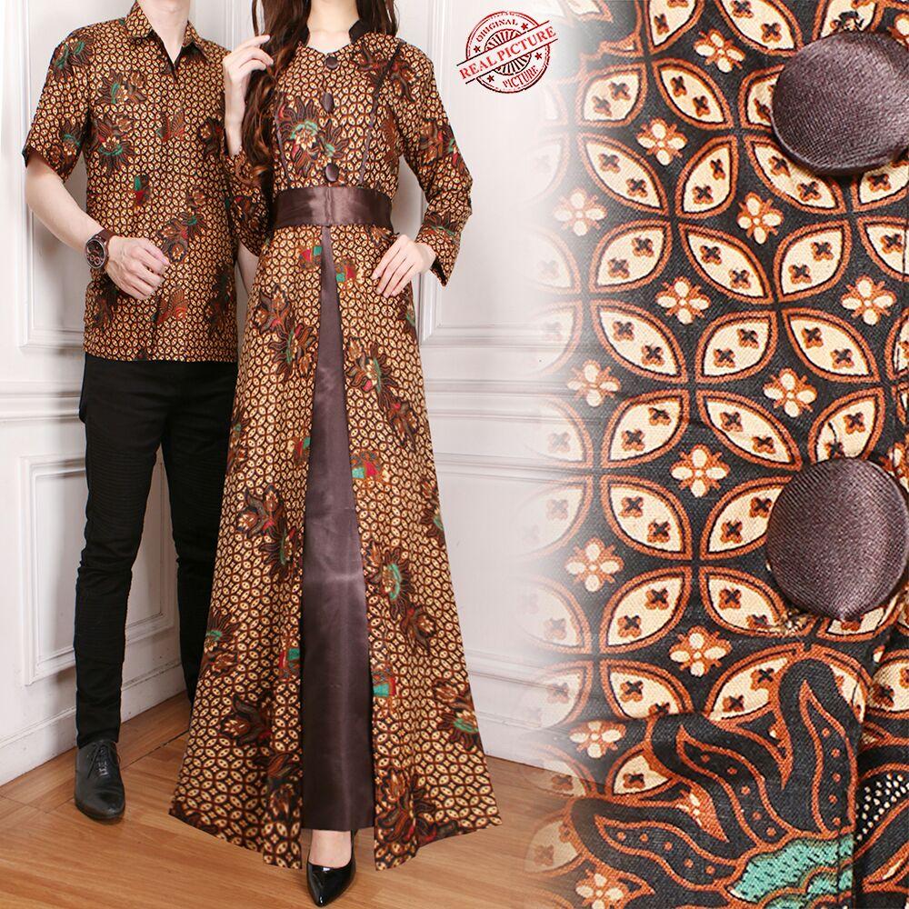 Glow fashion Couple batik dress maxi panjang wanita jumbo long dress dan atasan kemeja pria shirt Mara