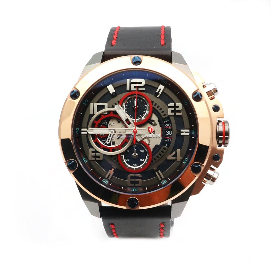 Expedition - Jam Tangan Pria - Grey-Hitam Ring Rosegold - Strap Hitam - 6752 MCLGRBA