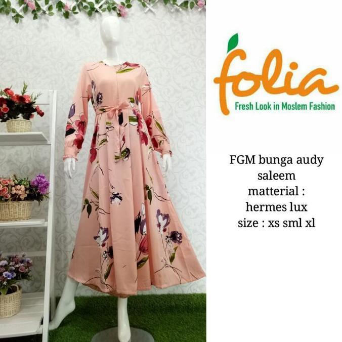 Gamis Katun Folia Fgm Bunga Audy Salem/Baju Muslim/Baju Wanita Wtyuk