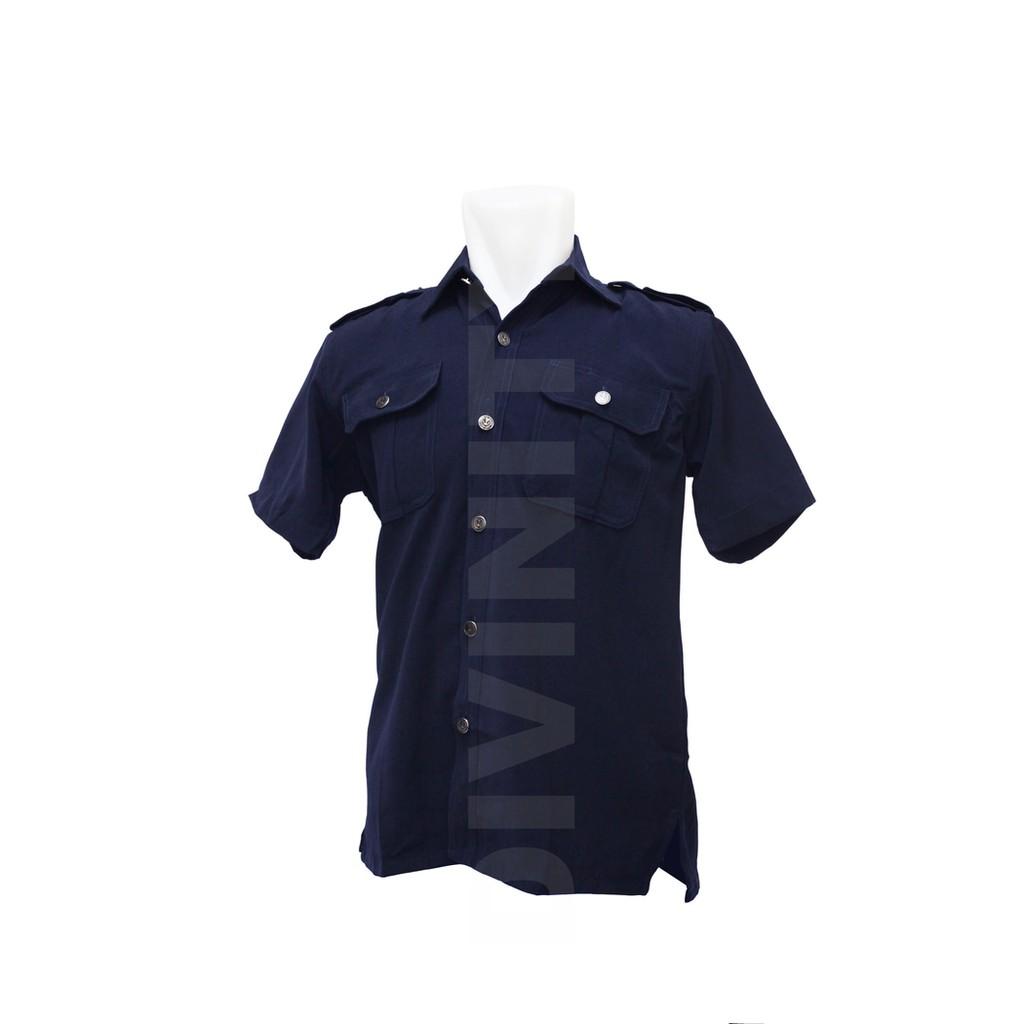 BAJU CELANA SET SAFARI PENDEK COKELAT KANCING EMAS SERAGAM SATPAM -