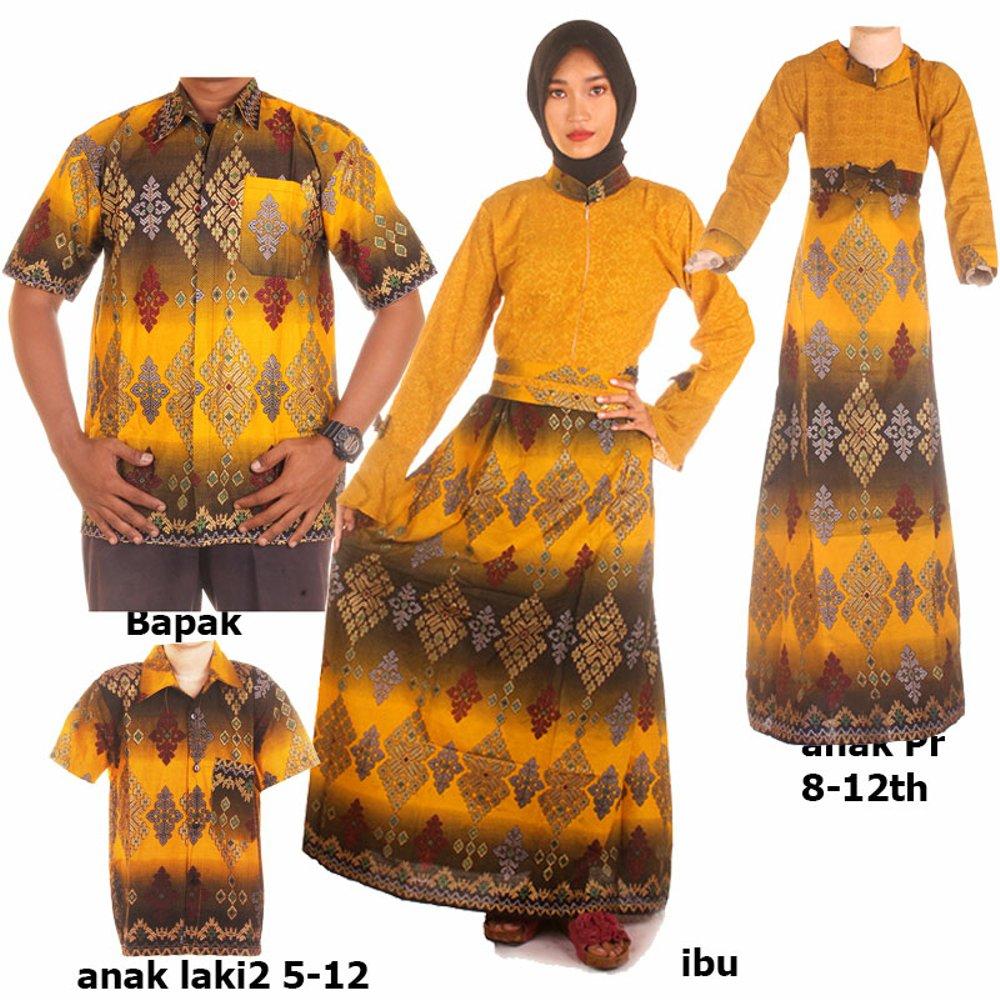 baju couple gamis batik keluarga bahan katun terbaru warna kuning JB Pro do Dewi