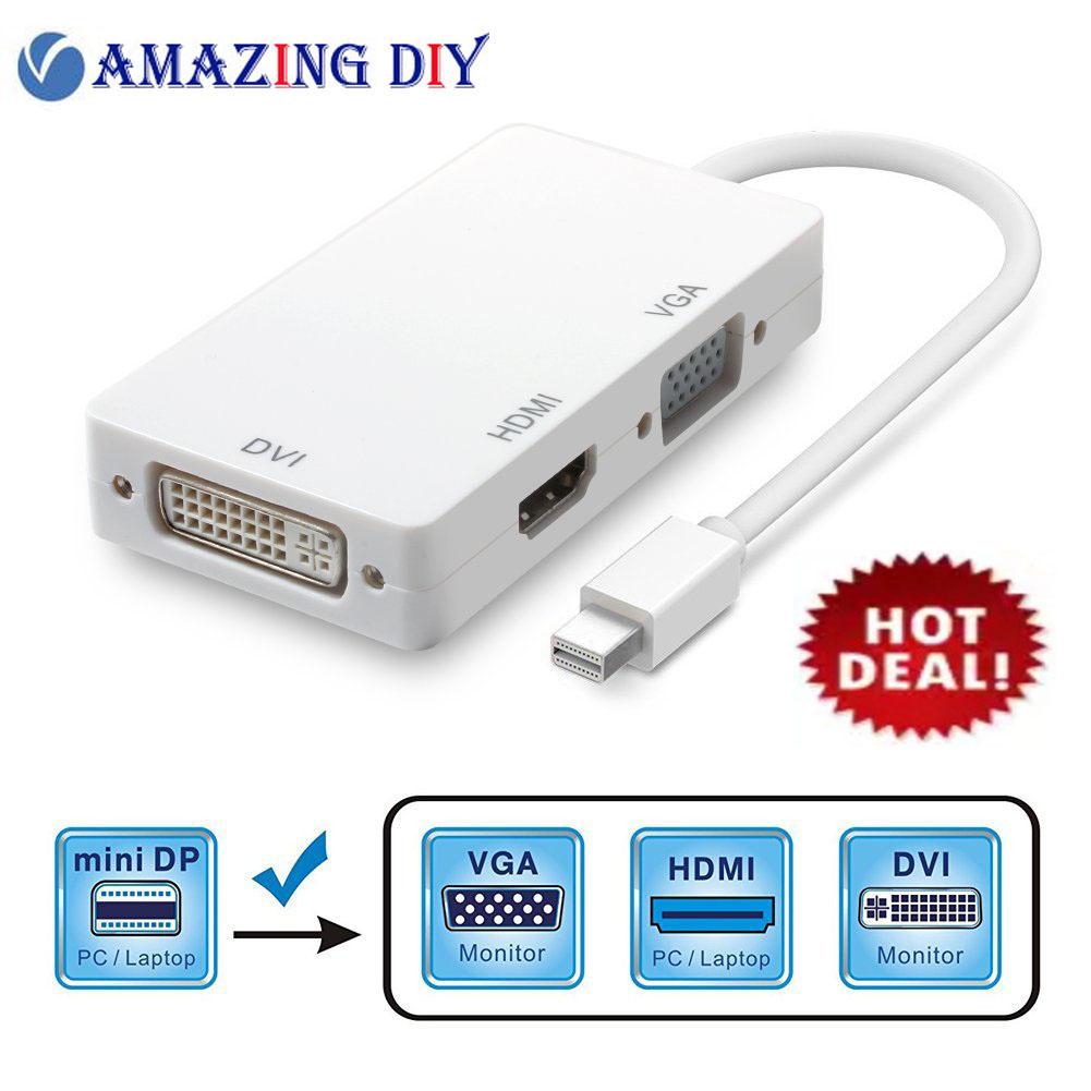 Mini Adaptor Port Tampilan, 3 In 1 DP Mini untuk HDMI DVI Adapter VGA Converter (Thunderbolt Kompatibel) untuk Mac Buku, buku Mac Pro, iMac 21.5/27 Inch, Mac Book Air Dll. Penuh 1080 P Resolusi-Putih