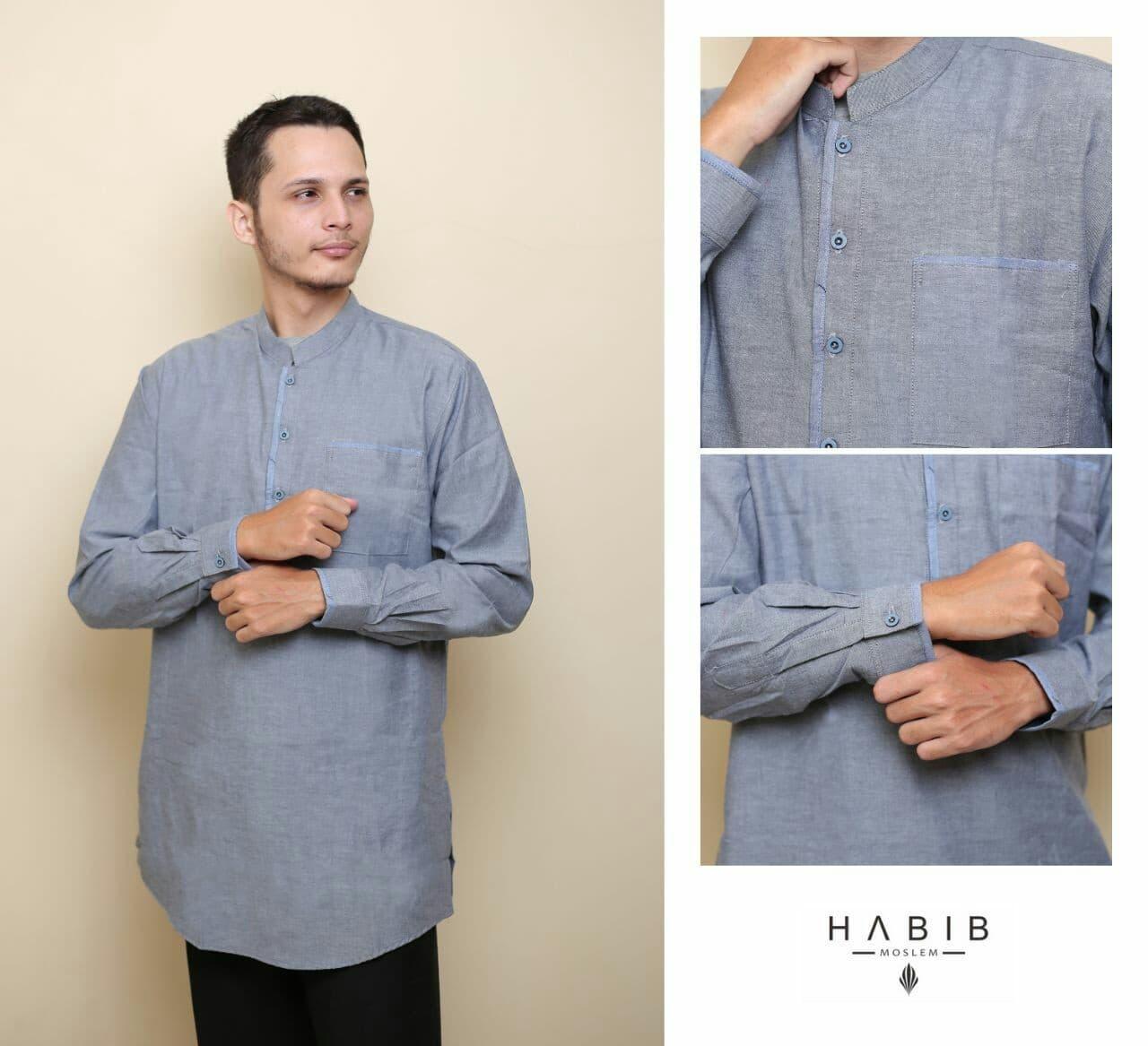 Baju Pria Kemeja Baju Koko Gaul Qurta List Habib Panjang Biru