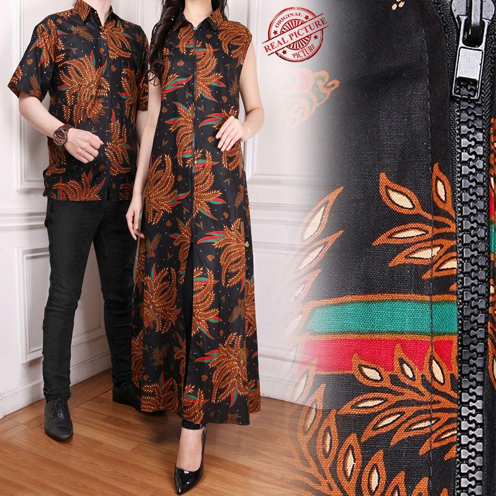 Glow Fashion Couple Batik blazer 2in1 batik dress maxi panjang atasan blouse long tunik kemeja wanita long dress dan atasan kemeja pria shirt Lisha