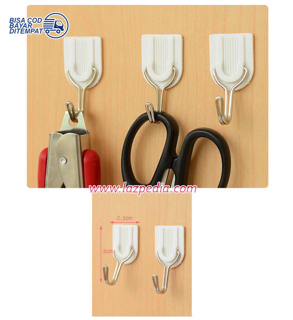 Laz COD - Hook Multifungsi Gantungan Baju Tempel 1 Set Isi 6 Buah Gantungan Bahan Plastik + Logam + Perekat / Putih - Lazpedia