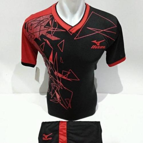 setelan olahraga kaos bola jersey futsal baju volly mizuno segitiga hitam merah