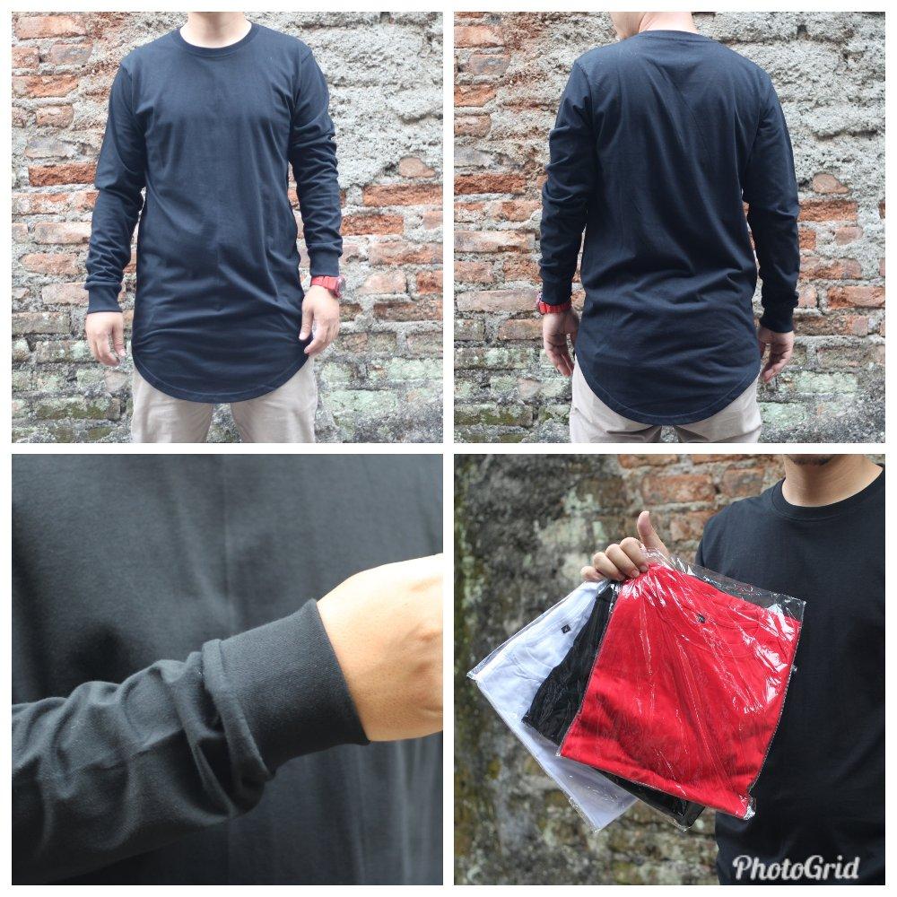 kaos longline polos tangan panjang