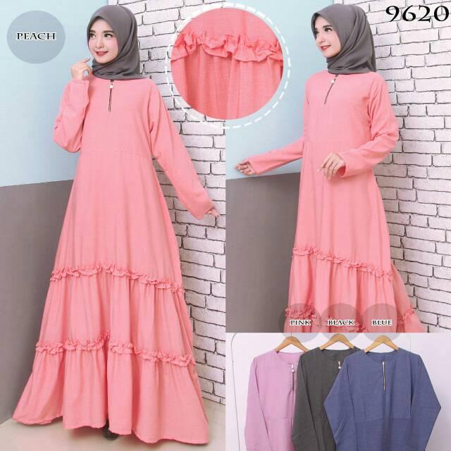 GAMIS KATUN POLOS TERMURAH! Baju Gamis Wanita Gamis Polos Remaja Gamis Katun Supernova Velove 9620 PEACH