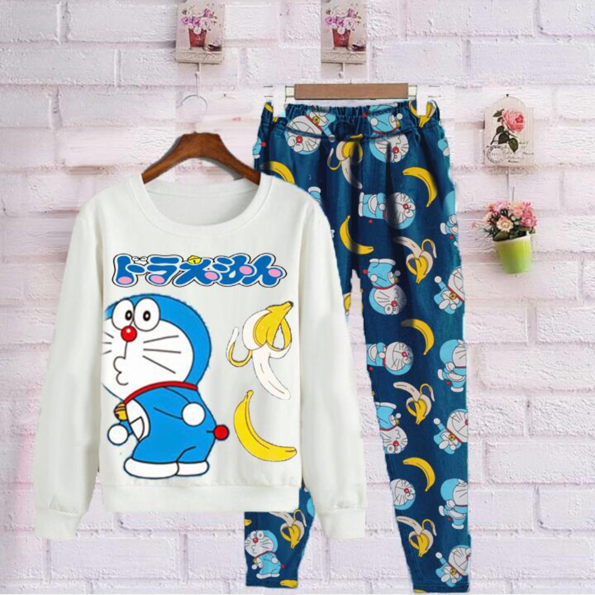 Shoppaholic Shop Baju Kodok Setelan Dora Banana / Baju Setelan / Baju Jamsuit / Celana Joger / Celana Katun / Baju Doraemon / Baju Kodok / Celana Panjang Wanita / Kaos Bagus