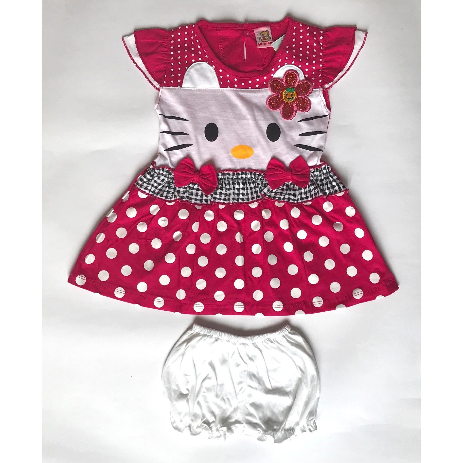 BAYIe - Setelan Baju Bayi Dress Perempuan motif HELLO KITTY YUNISA / Pakaian anak cewek umur 1 - 2 tahun