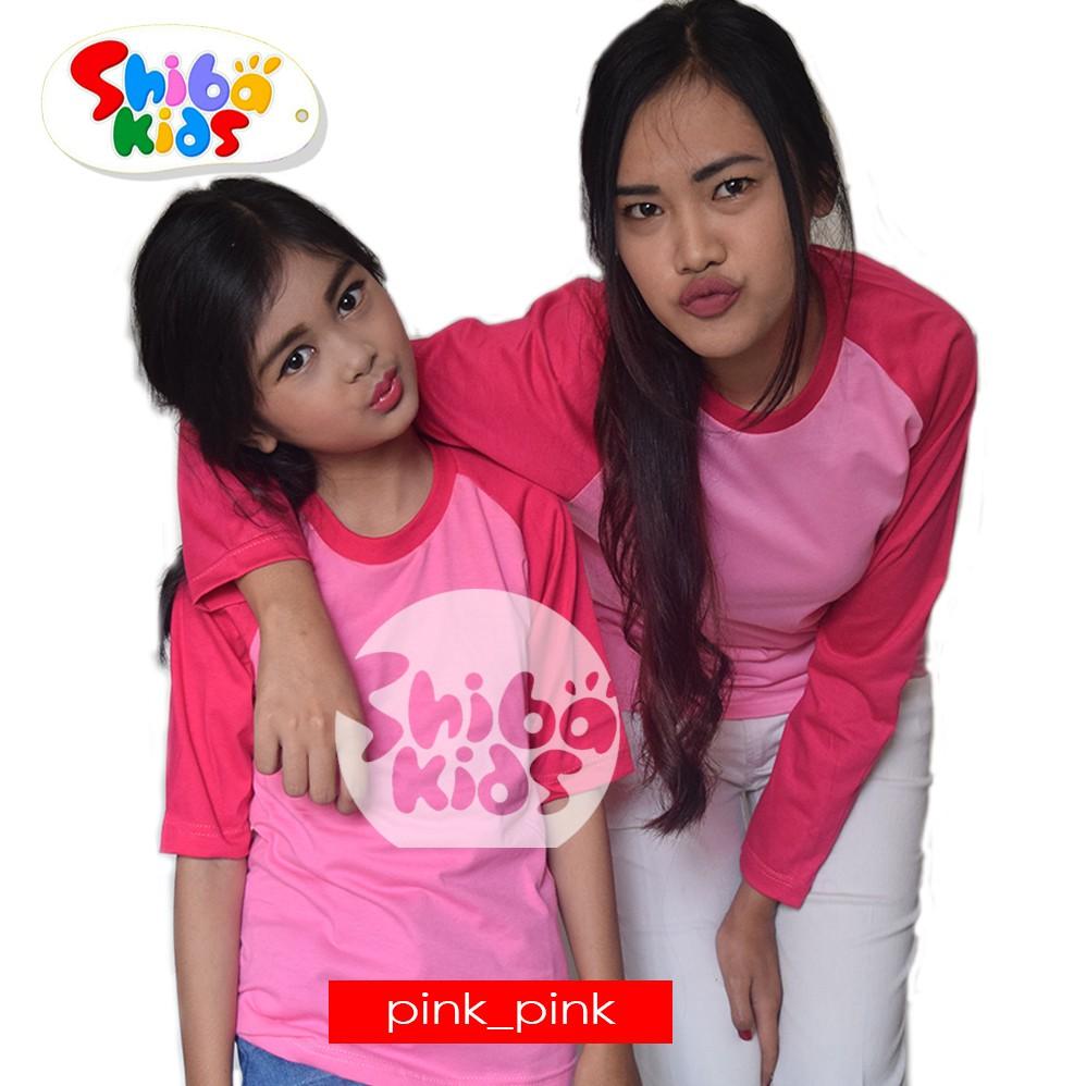 Kaos Polos raglan / reglan couple keluarga / Baju couple dewasa anak UNISEX warna ( PINK - PINK ) DEWASA 3/4 L