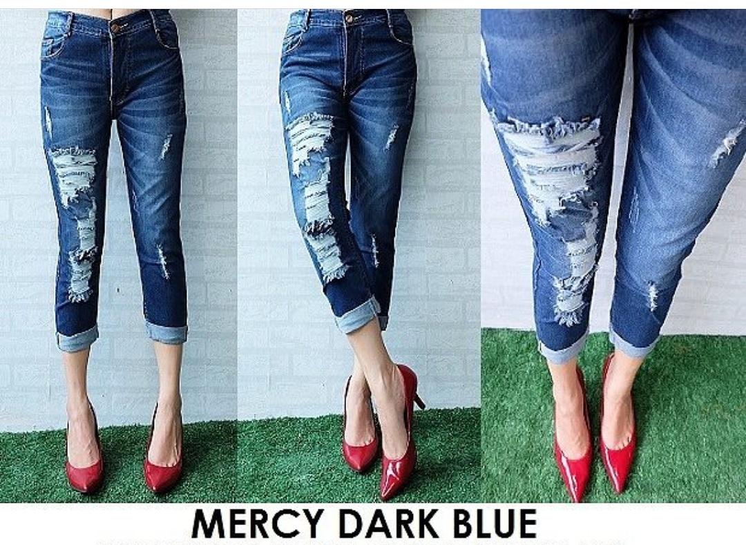 ADB -Jeans wanita 7/9 -Mercy Dark blue - sobek stik balik