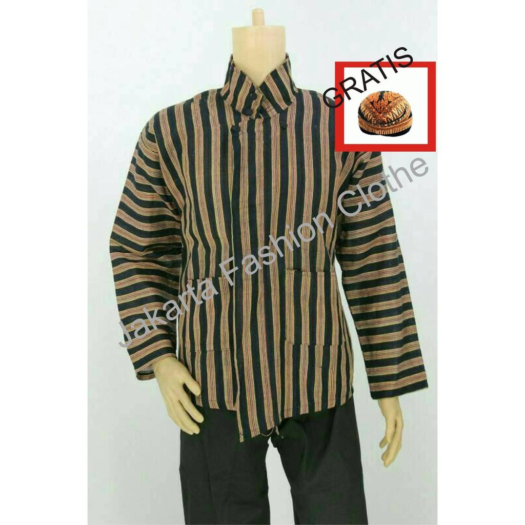 Baju Surjan Dewasa Gratis Blangkon / Lurik / Batik Adat Jawa - Anxald