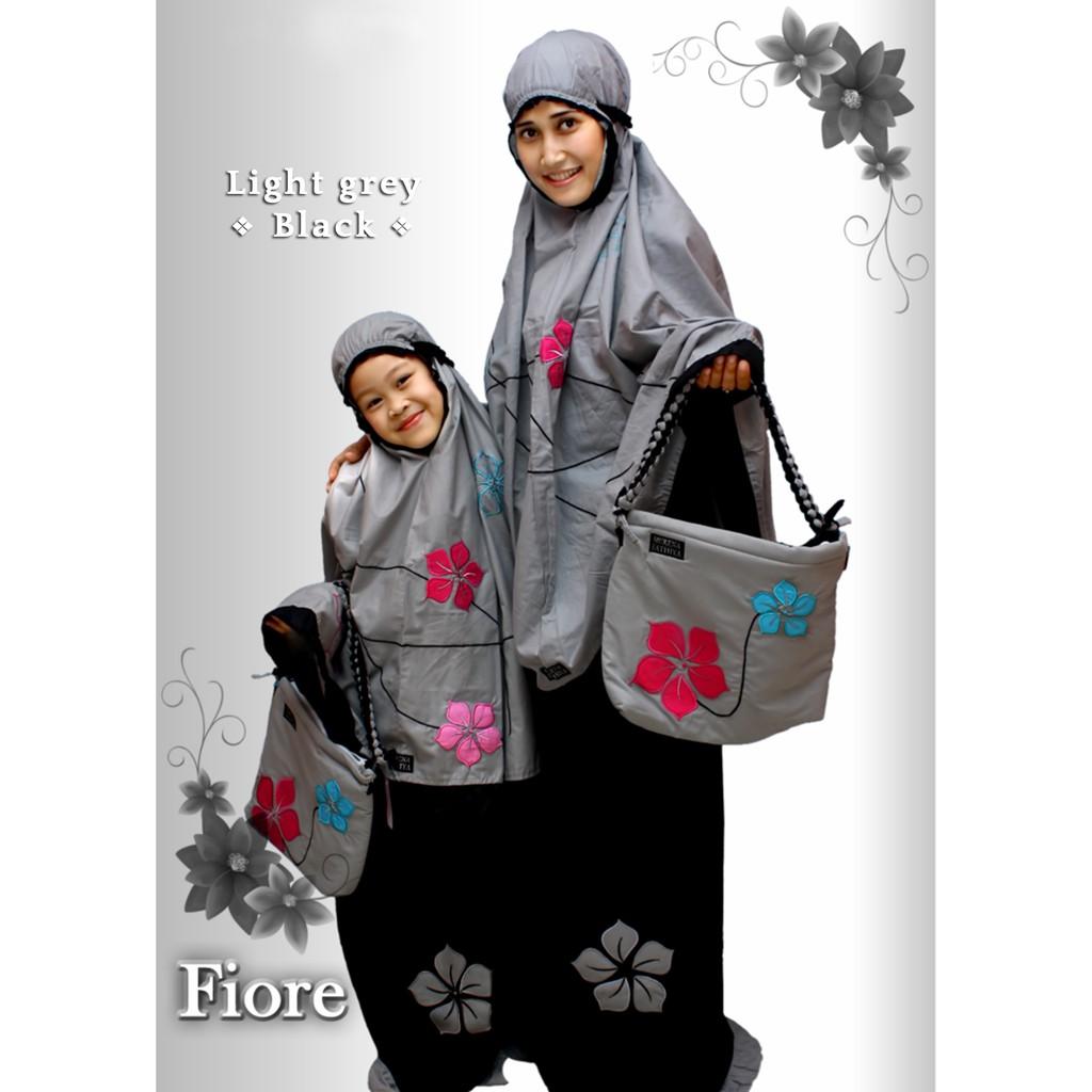 MUKENA KATUN BORDIR UNTUK ANAK atau DEWASA BISA COUPLE by FATHIYA TIPE MODEL FIORE GREY DAN BLACK S untuk usia 2-3 th
