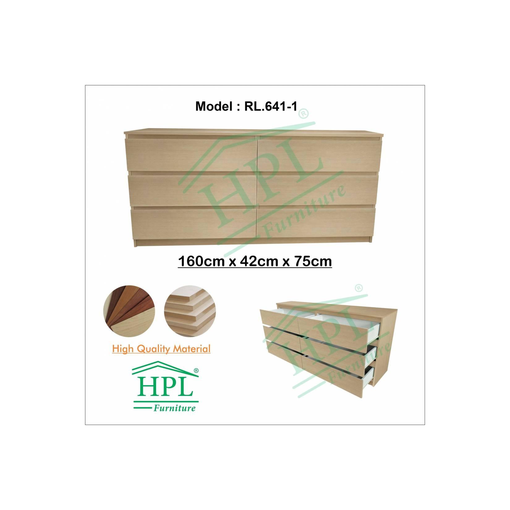 Meja Rak 6 Laci Susun HPL Krem Motif Kayu
