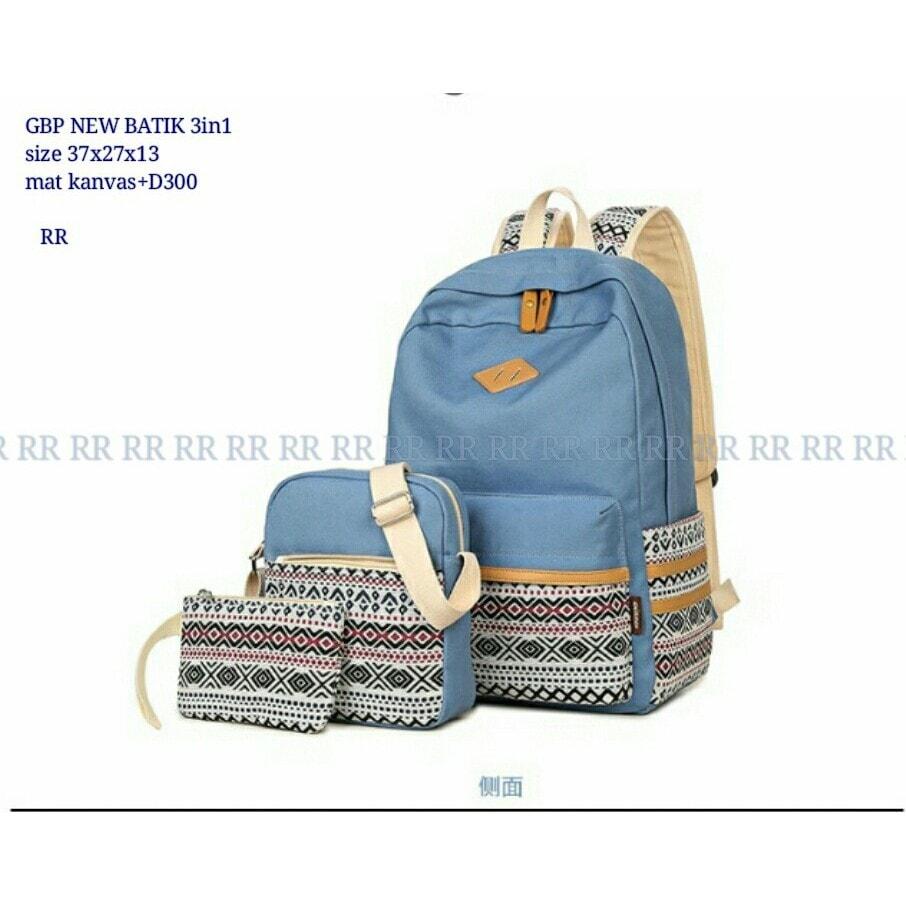 Jual Tas Ransel Gendong Punggung Sekolah Anak / Cewek Wanita Etnik 3in1 BRU Promo